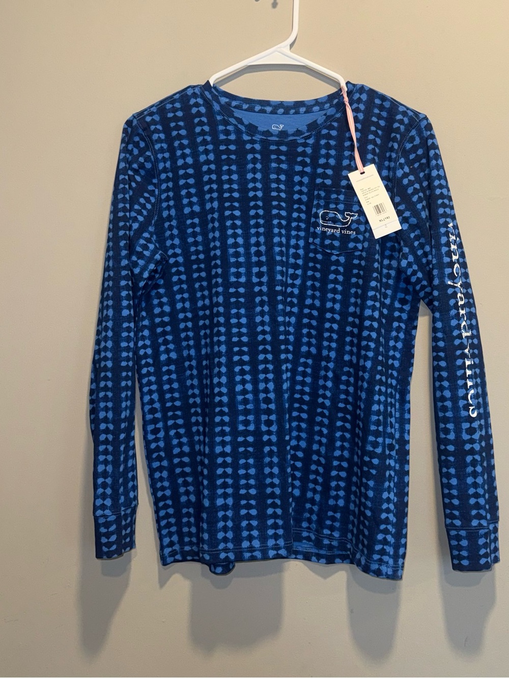 Vineyard Vines Kids' Long-Sleeve Pocket Tee - Navy & Royal Blue Dot Pattern